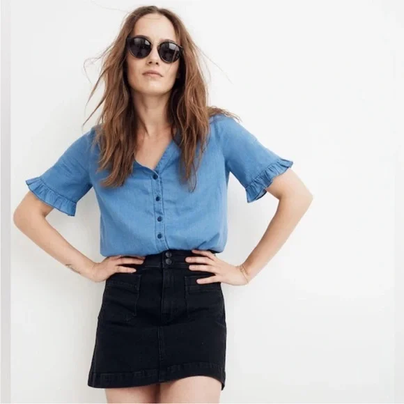 Madewell Stretch Denim A-line Mini Skirt in Black Frost - Picture 3 of 7